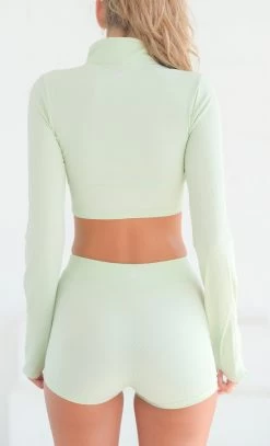 Green Ribbed Zipper Crop Top -Boutine La DSCF4056