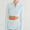 Blue Ribbed Zipper Crop Top -Boutine La DSCF4163
