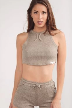 Marle Grey Ribbed Cropped Tank