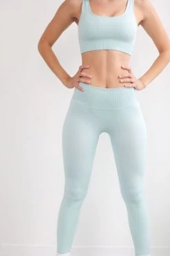 Sky Blue Seamless Ribbed Leggings -Boutine La IMG 7329