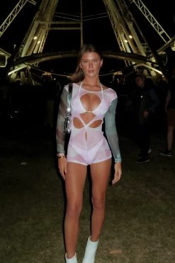 Pink Color Block Mesh Romper